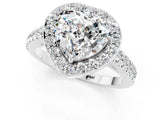 White gold Heart Cut Halo Diamond Ring with Pavé Band and Three-Prong Setting_1