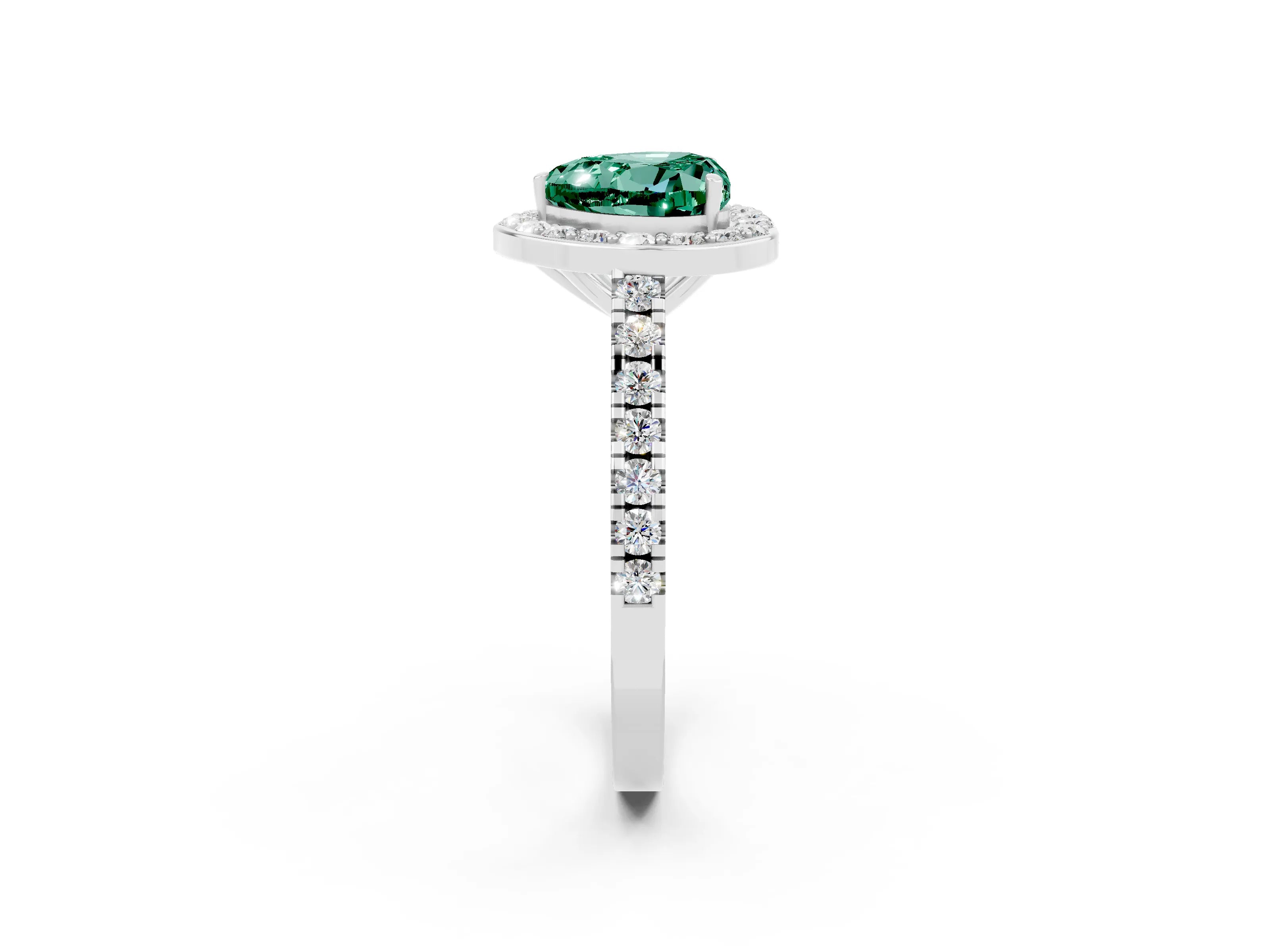White gold Heart Cut Halo Diamond Ring with Pavé Band and Three-Prong Setting_2