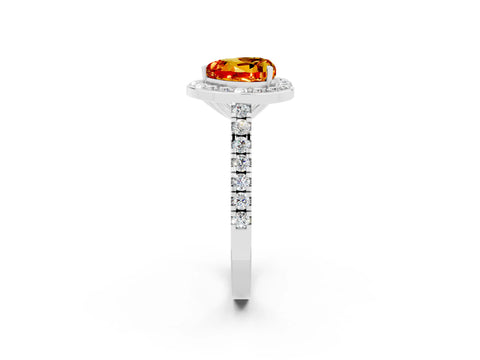 White gold Heart Cut Halo Diamond Ring with Pavé Band and Three-Prong Setting_2
