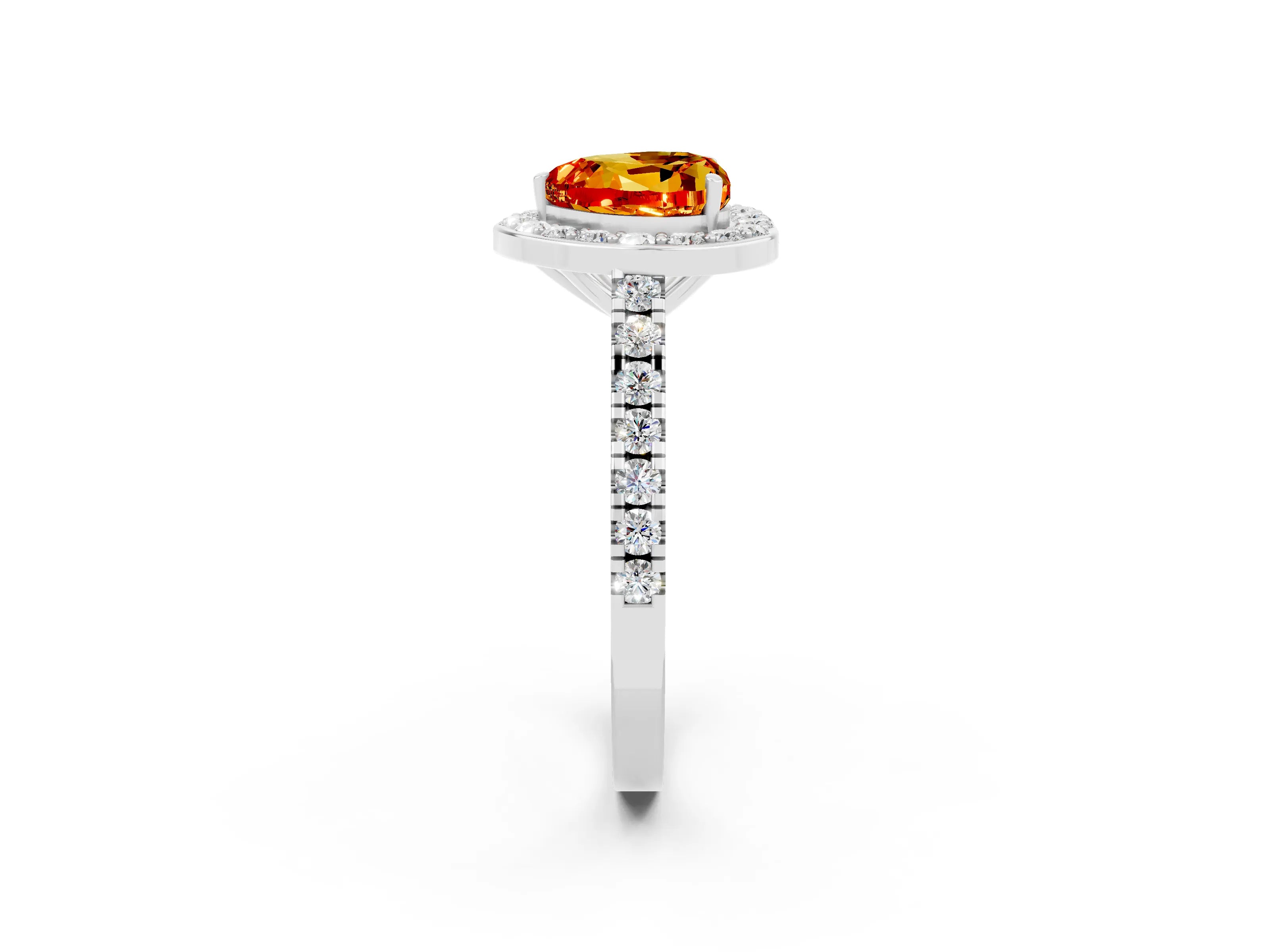 White gold Heart Cut Halo Diamond Ring with Pavé Band and Three-Prong Setting_2