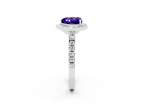 White gold Heart Cut Halo Diamond Ring with Pavé Band and Three-Prong Setting_2