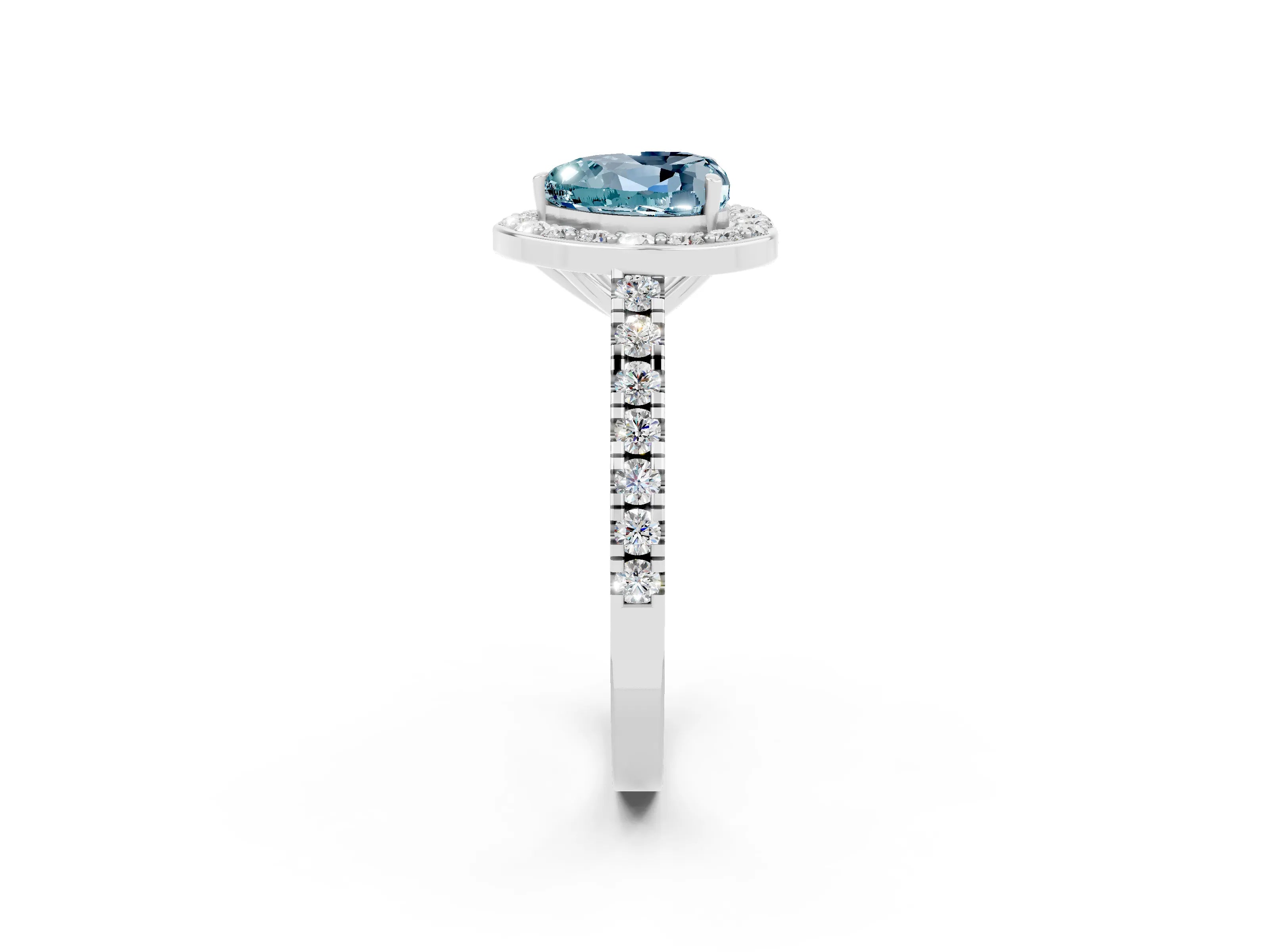 White gold Heart Cut Halo Diamond Ring with Pavé Band and Three-Prong Setting_2
