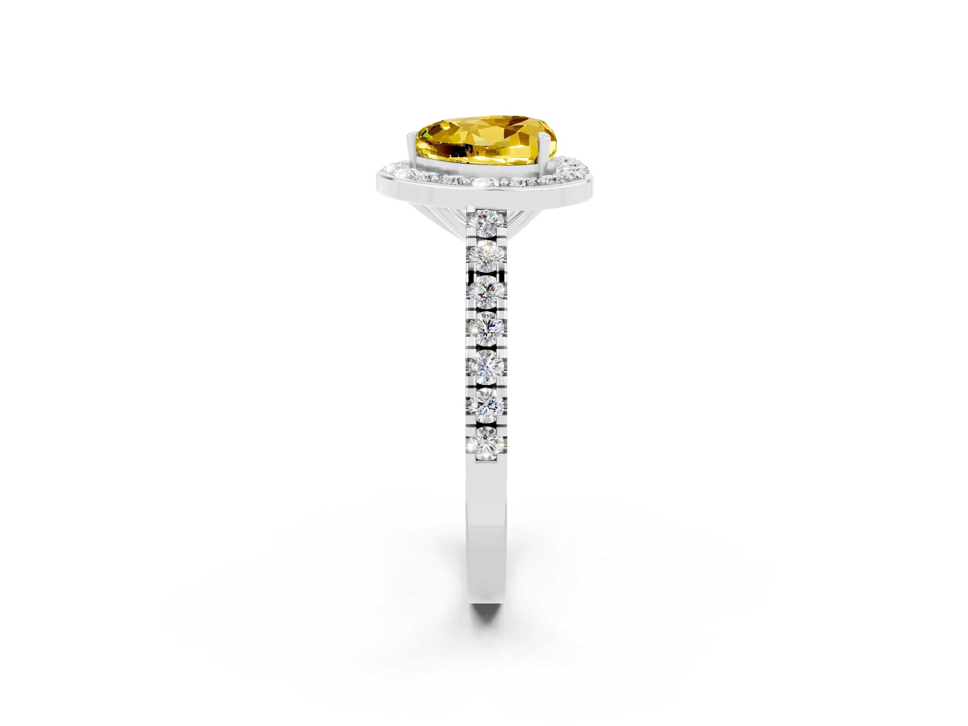 White gold Heart Cut Halo Diamond Ring with Pavé Band and Three-Prong Setting_2