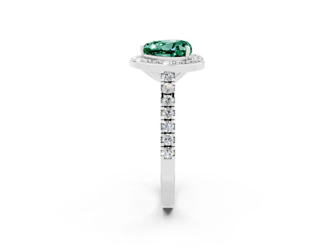 White gold Heart Cut Halo Diamond Ring with Pavé Band and Three-Prong Setting_2