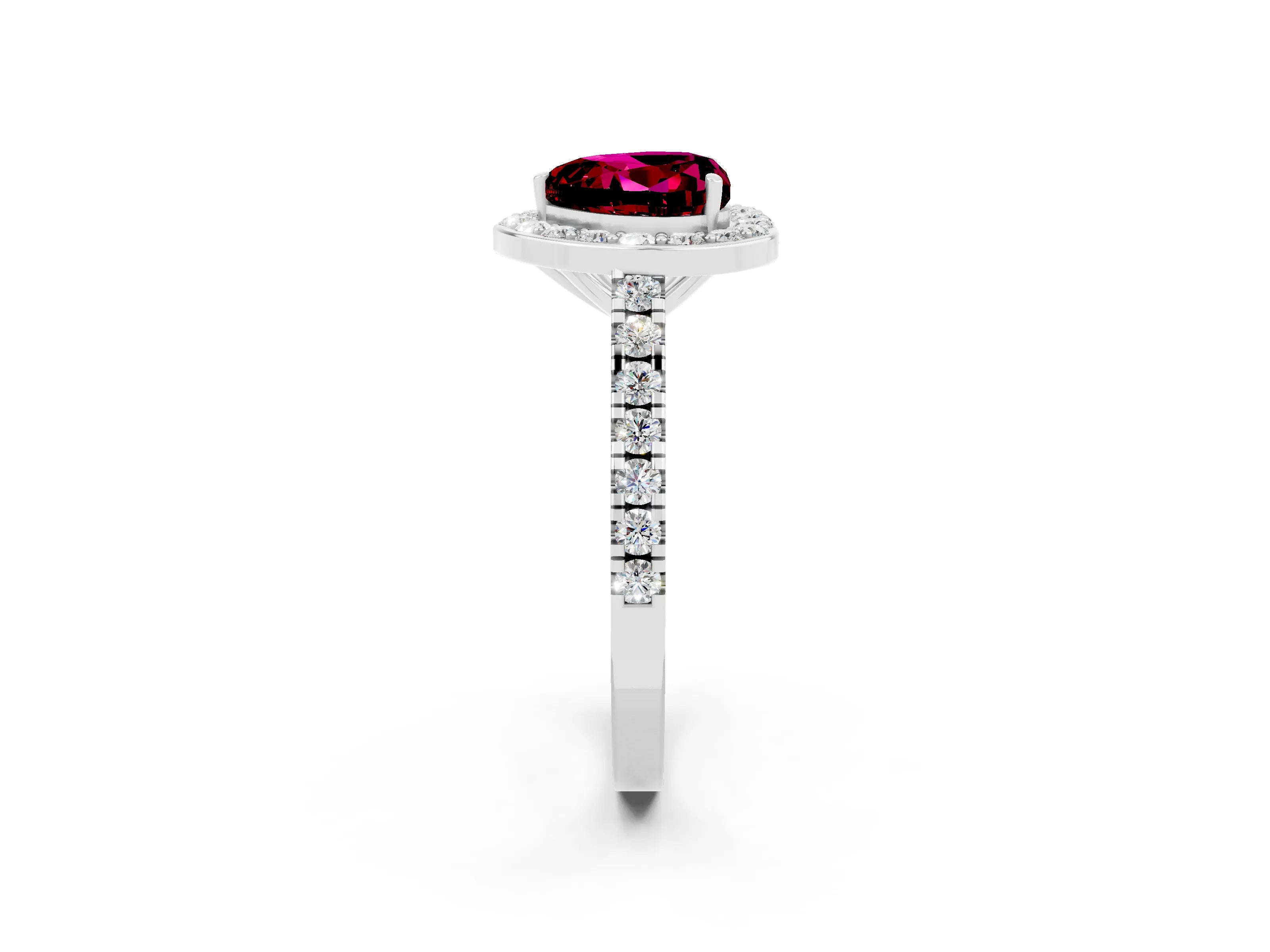 White gold Heart Cut Halo Diamond Ring with Pavé Band and Three-Prong Setting_2
