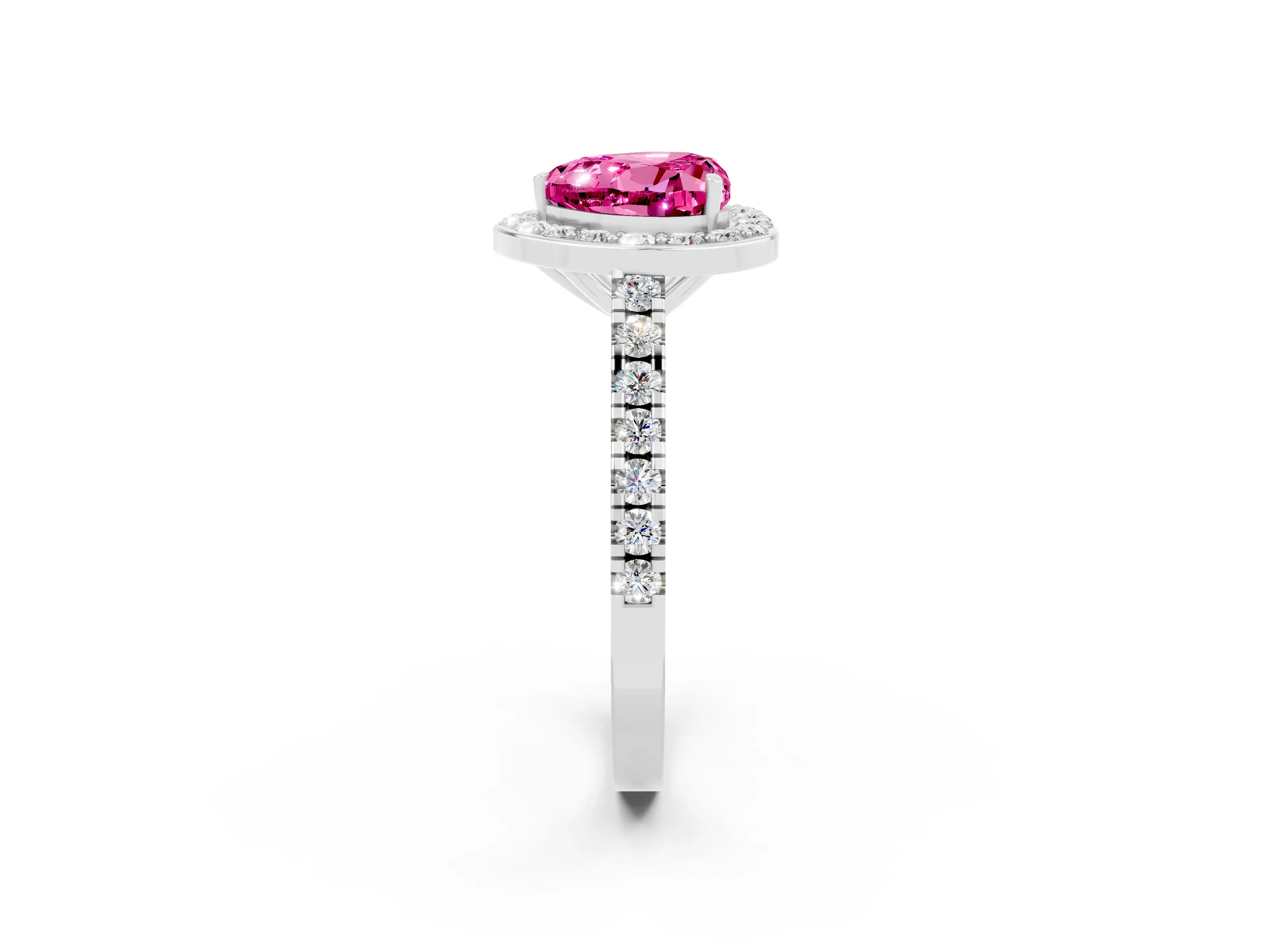 White gold Heart Cut Halo Diamond Ring with Pavé Band and Three-Prong Setting_2