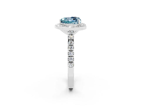 White gold Heart Cut Halo Diamond Ring with Pavé Band and Three-Prong Setting_2