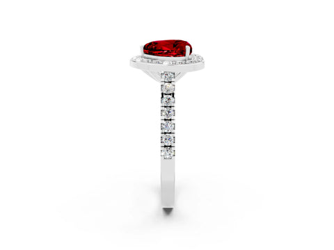 White gold Heart Cut Halo Diamond Ring with Pavé Band and Three-Prong Setting_2
