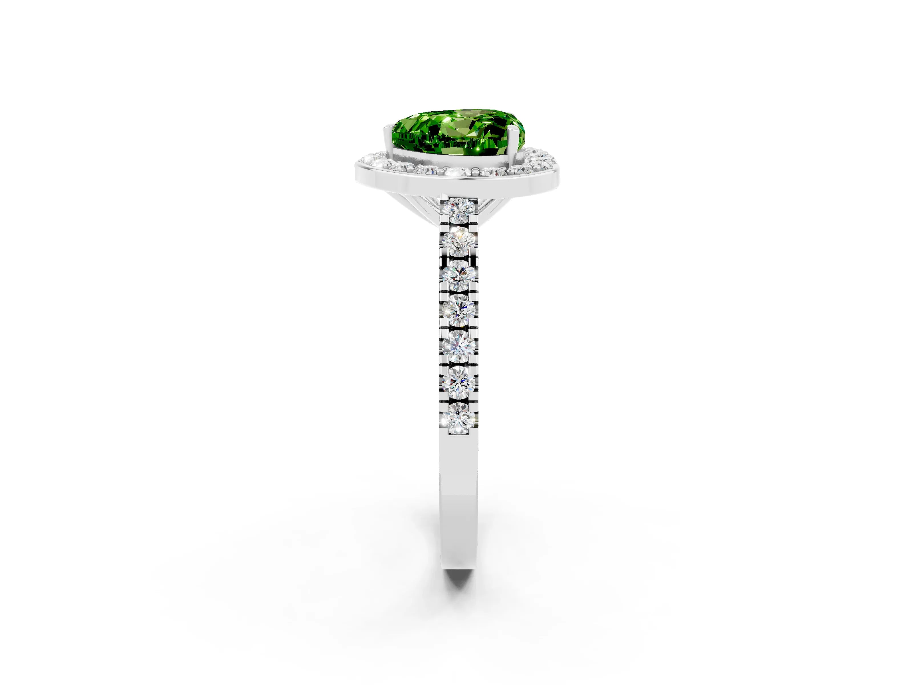 White gold Heart Cut Halo Diamond Ring with Pavé Band and Three-Prong Setting_2