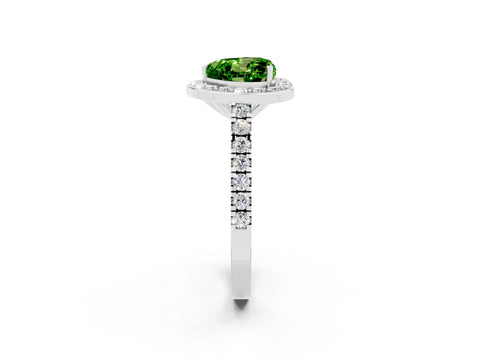 White gold Heart Cut Halo Diamond Ring with Pavé Band and Three-Prong Setting_2