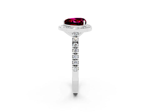 White gold Heart Cut Halo Diamond Ring with Pavé Band and Three-Prong Setting_2