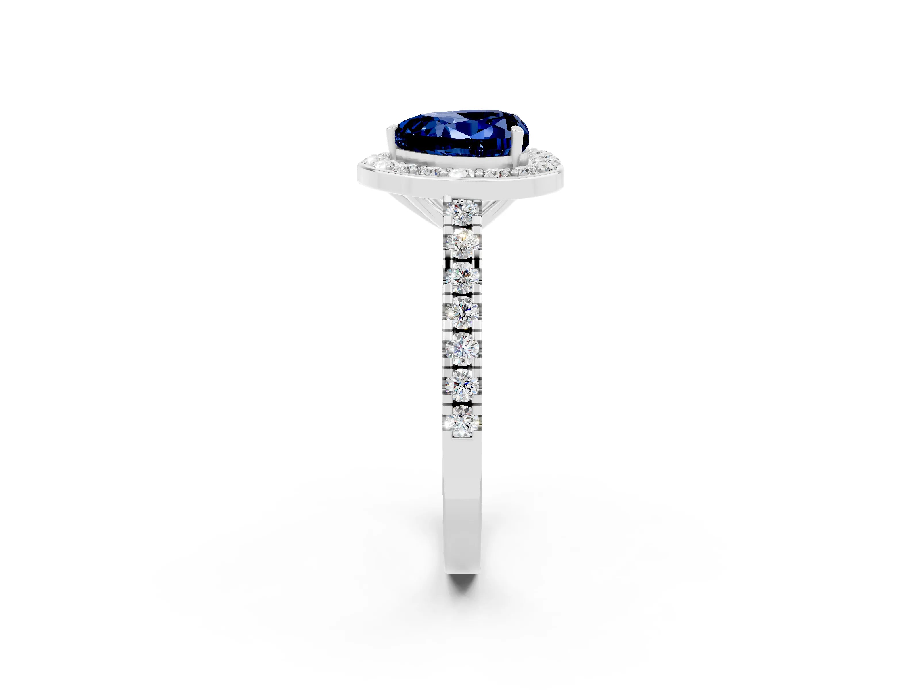 White gold Heart Cut Halo Diamond Ring with Pavé Band and Three-Prong Setting_2