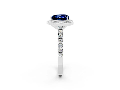 White gold Heart Cut Halo Diamond Ring with Pavé Band and Three-Prong Setting_2