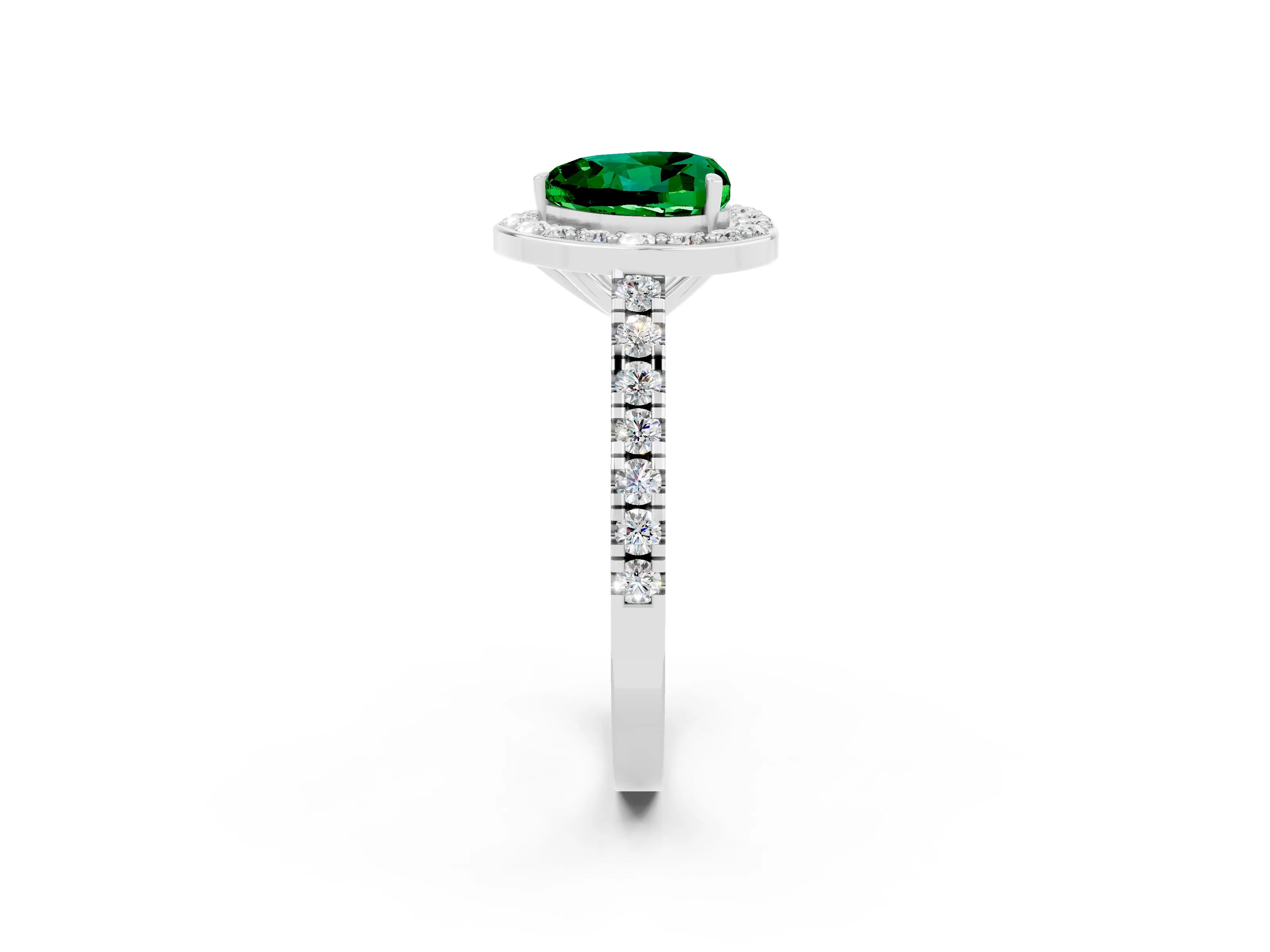 White gold Heart Cut Halo Diamond Ring with Pavé Band and Three-Prong Setting_2