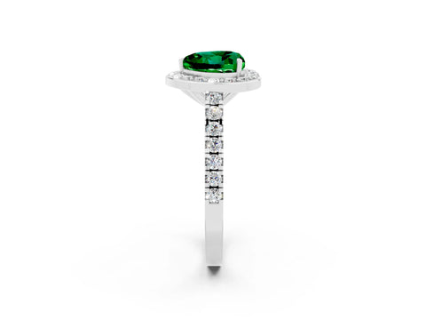 White gold Heart Cut Halo Diamond Ring with Pavé Band and Three-Prong Setting_2