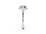 White gold Heart Cut Halo Diamond Ring with Pavé Band and Three-Prong Setting_2