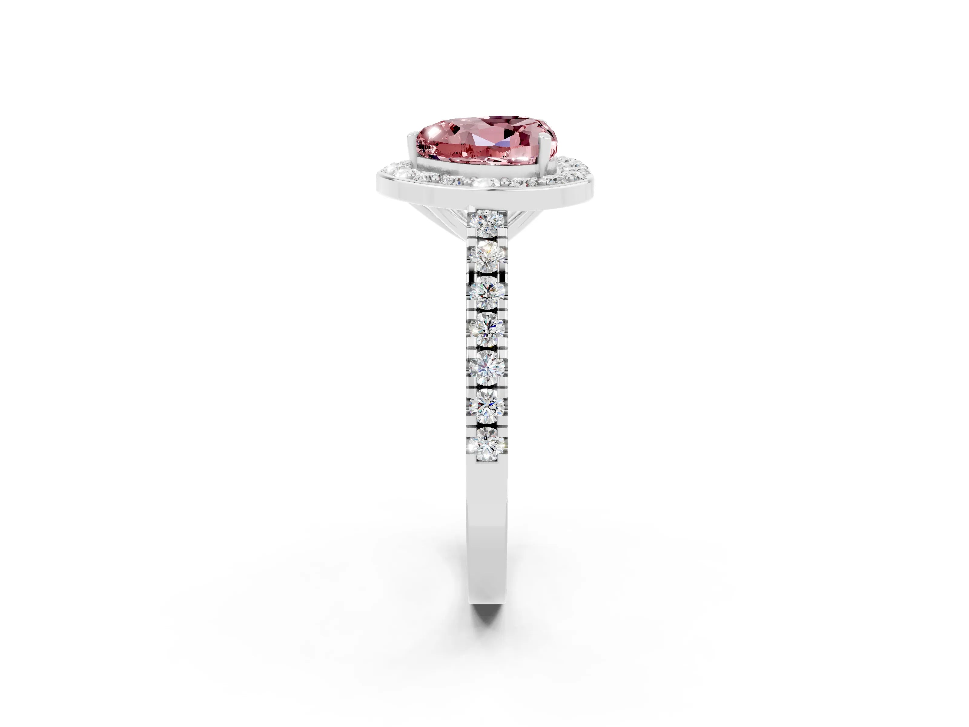 White gold Heart Cut Halo Diamond Ring with Pavé Band and Three-Prong Setting_2