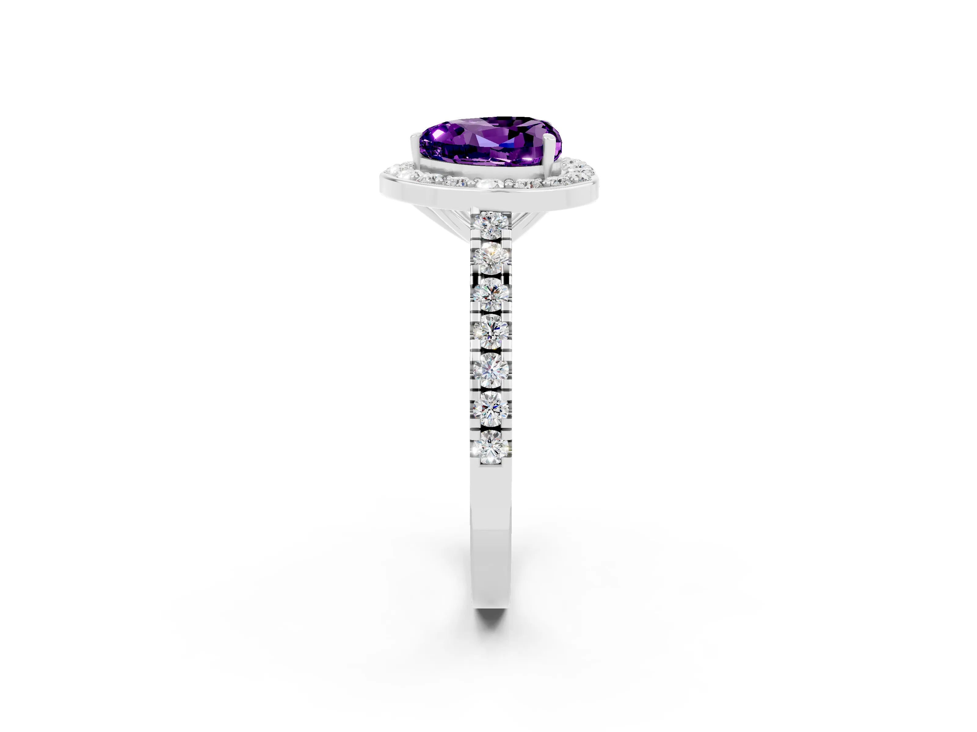 White gold Heart Cut Halo Diamond Ring with Pavé Band and Three-Prong Setting_2