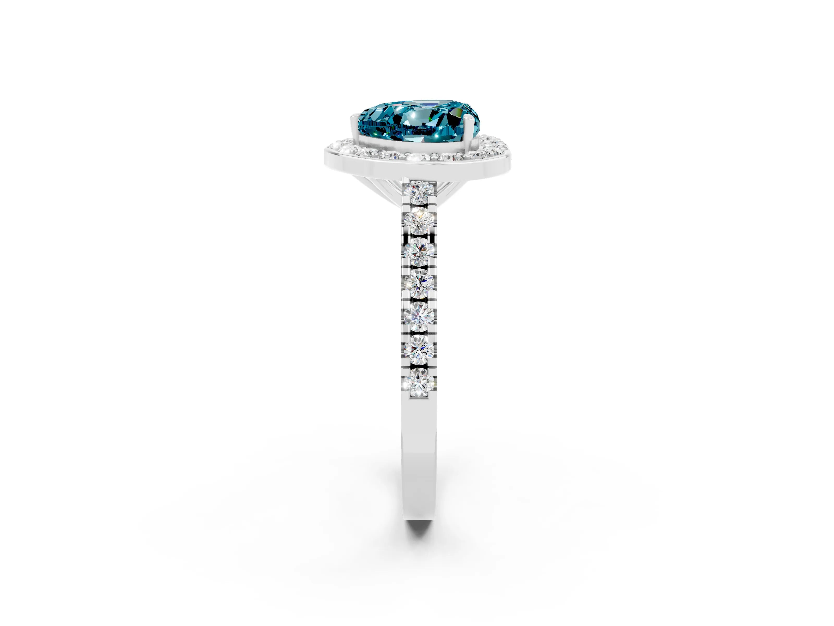 White gold Heart Cut Halo Diamond Ring with Pavé Band and Three-Prong Setting_2