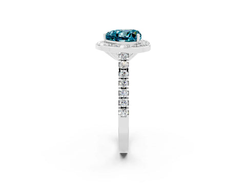 White gold Heart Cut Halo Diamond Ring with Pavé Band and Three-Prong Setting_2