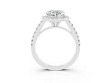 White gold Heart Cut Halo Diamond Ring with Pavé Band and Three-Prong Setting_3