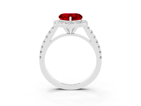 White gold Heart Cut Halo Diamond Ring with Pavé Band and Three-Prong Setting_3