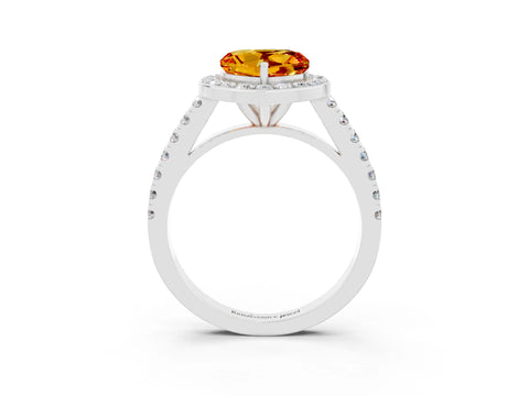 White gold Heart Cut Halo Diamond Ring with Pavé Band and Three-Prong Setting_3