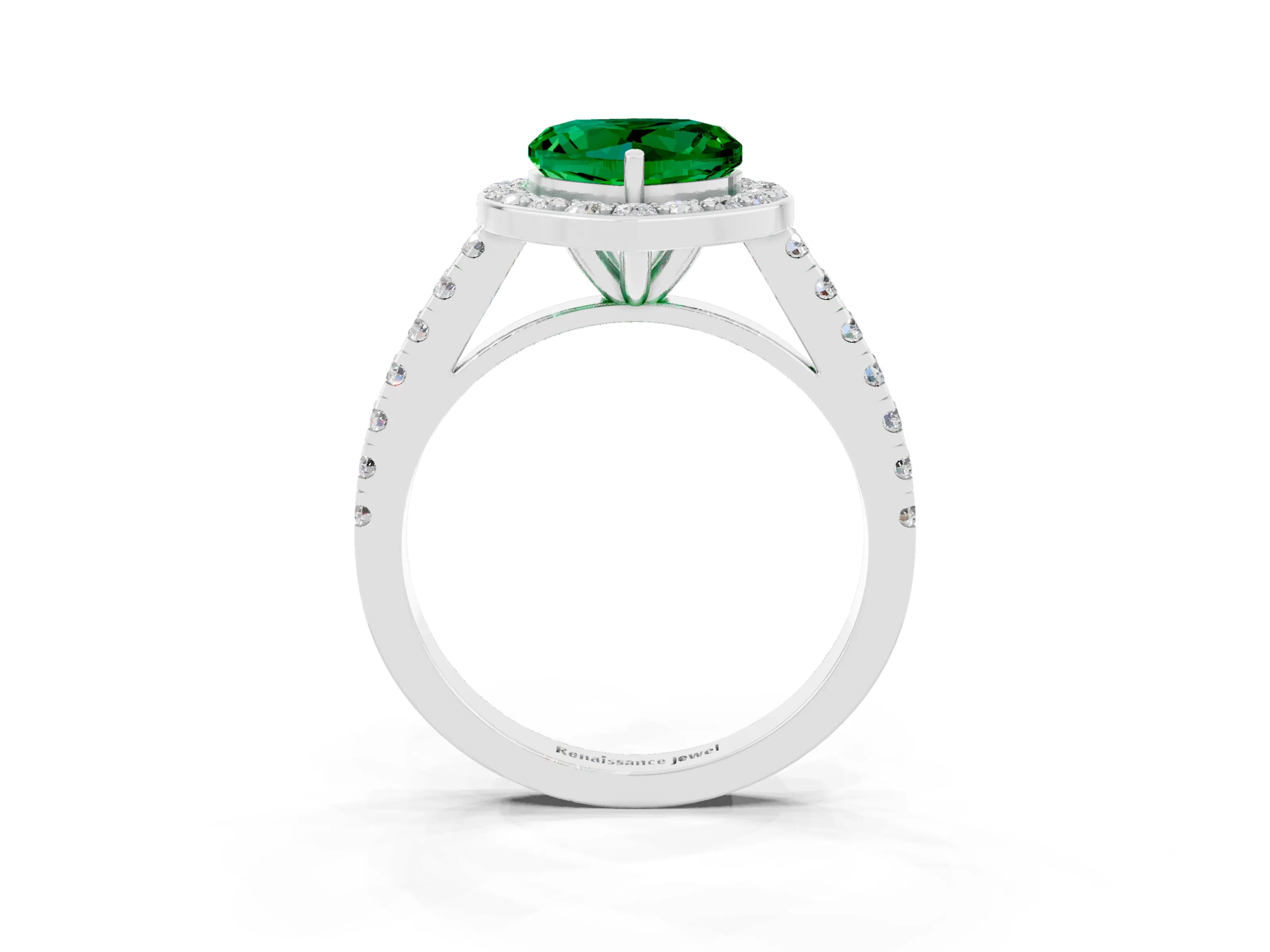 White gold Heart Cut Halo Diamond Ring with Pavé Band and Three-Prong Setting_3
