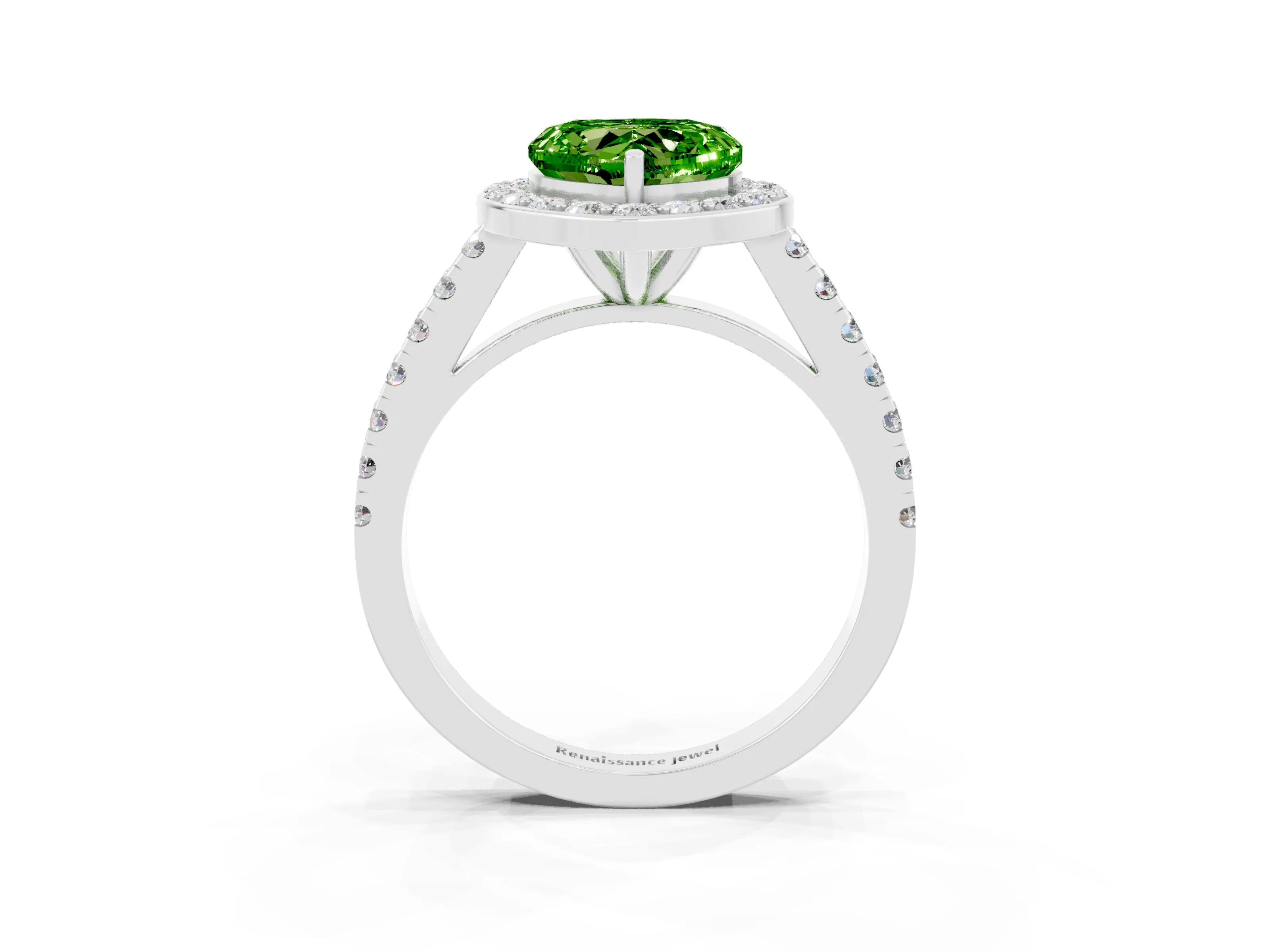 White gold Heart Cut Halo Diamond Ring with Pavé Band and Three-Prong Setting_3
