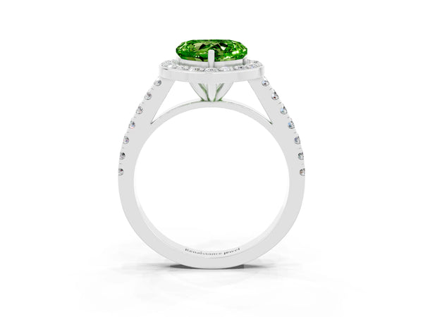 Platinum Heart Cut Halo Diamond Ring with Pavé Band and Three-Prong Setting