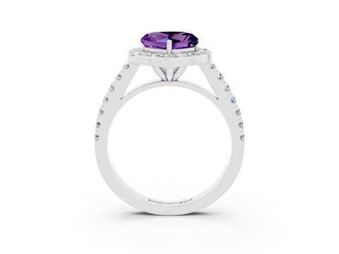 White gold Heart Cut Halo Diamond Ring with Pavé Band and Three-Prong Setting_3