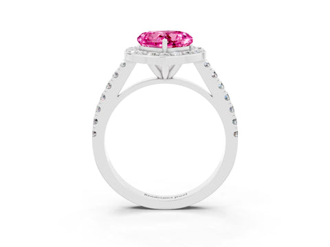 White gold Heart Cut Halo Diamond Ring with Pavé Band and Three-Prong Setting_3