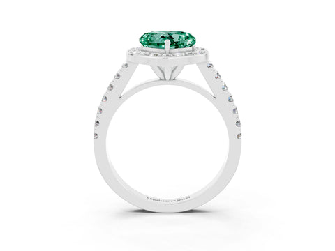 White gold Heart Cut Halo Diamond Ring with Pavé Band and Three-Prong Setting_3
