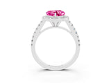 White gold Heart Cut Halo Diamond Ring with Pavé Band and Three-Prong Setting_3