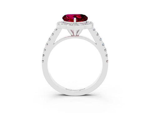 White gold Heart Cut Halo Diamond Ring with Pavé Band and Three-Prong Setting_3