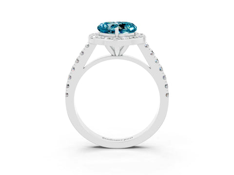 White gold Heart Cut Halo Diamond Ring with Pavé Band and Three-Prong Setting_3