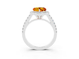White gold Heart Cut Halo Diamond Ring with Pavé Band and Three-Prong Setting_3