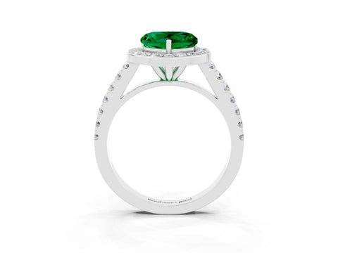 White gold Heart Cut Halo Diamond Ring with Pavé Band and Three-Prong Setting_3