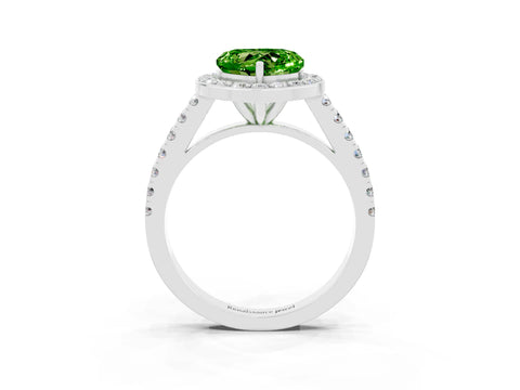 White gold Heart Cut Halo Diamond Ring with Pavé Band and Three-Prong Setting_3