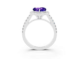 White gold Heart Cut Halo Diamond Ring with Pavé Band and Three-Prong Setting_3