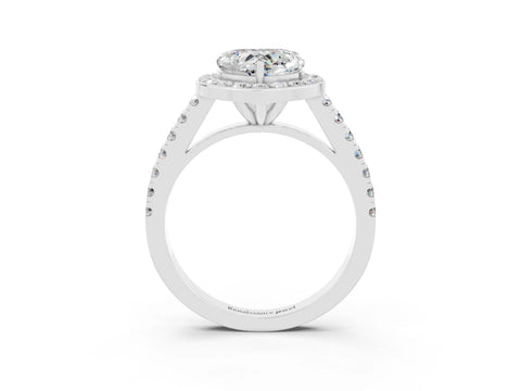 White gold Heart Cut Halo Diamond Ring with Pavé Band and Three-Prong Setting_3