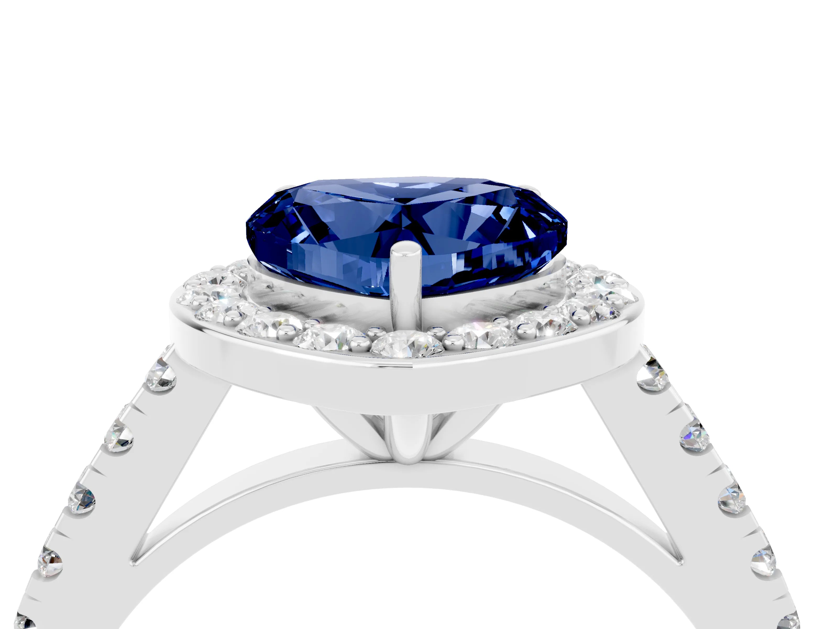 White gold Heart Cut Halo Diamond Ring with Pavé Band and Three-Prong Setting_4