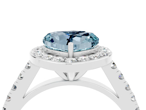 White gold Heart Cut Halo Diamond Ring with Pavé Band and Three-Prong Setting_4