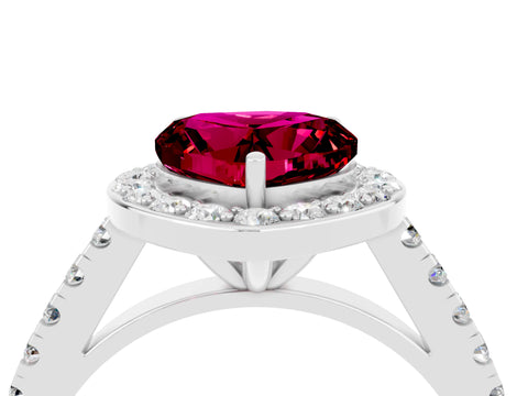 White gold Heart Cut Halo Diamond Ring with Pavé Band and Three-Prong Setting_4