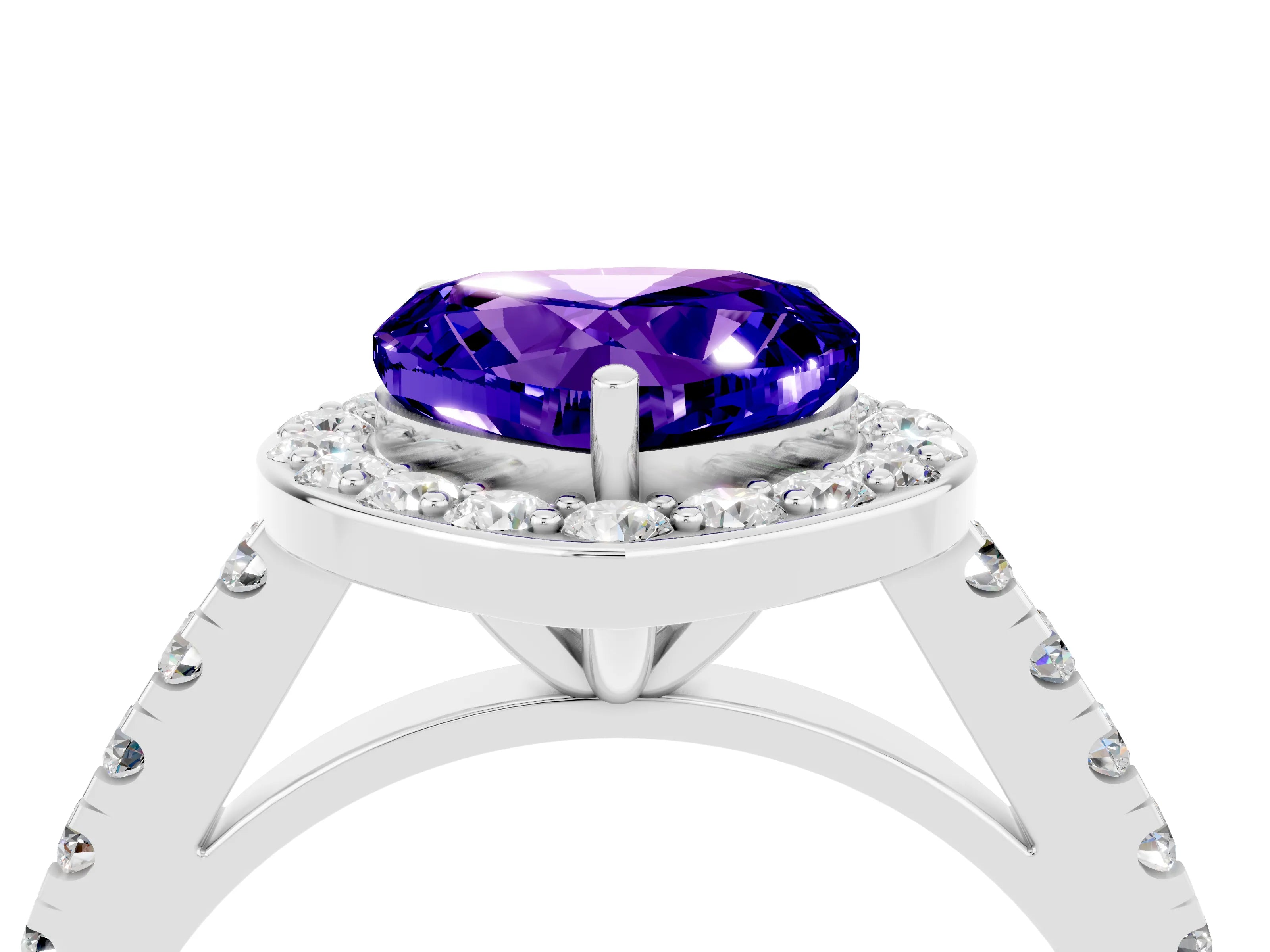 White gold Heart Cut Halo Diamond Ring with Pavé Band and Three-Prong Setting_4