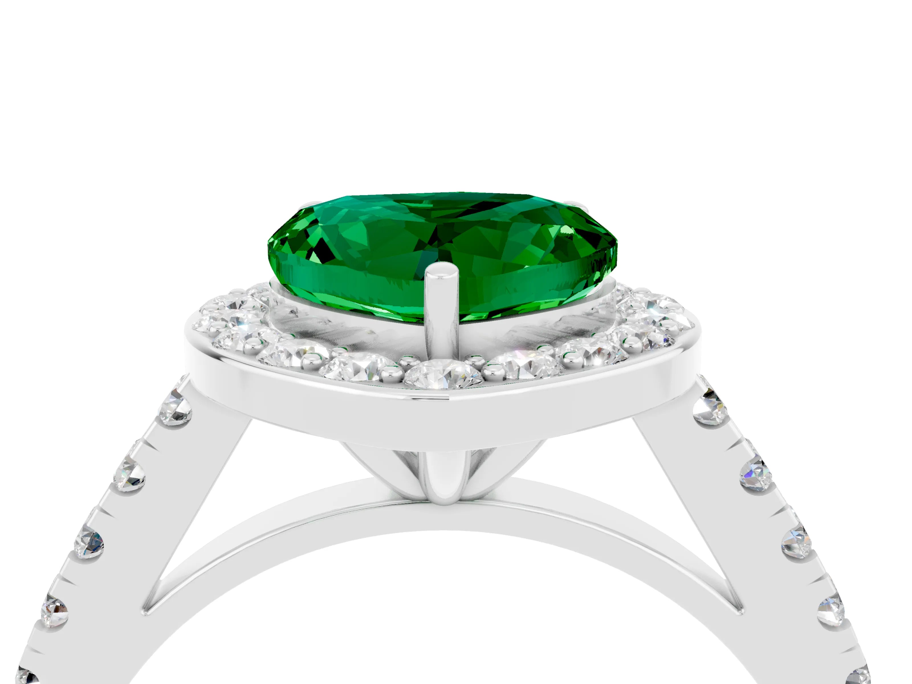 White gold Heart Cut Halo Diamond Ring with Pavé Band and Three-Prong Setting_4