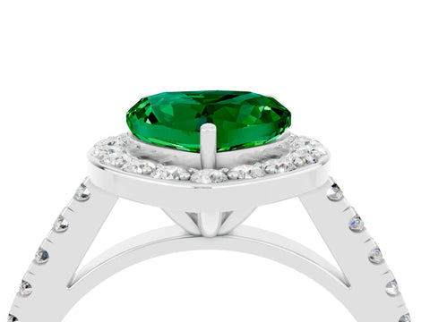 White gold Heart Cut Halo Diamond Ring with Pavé Band and Three-Prong Setting_4