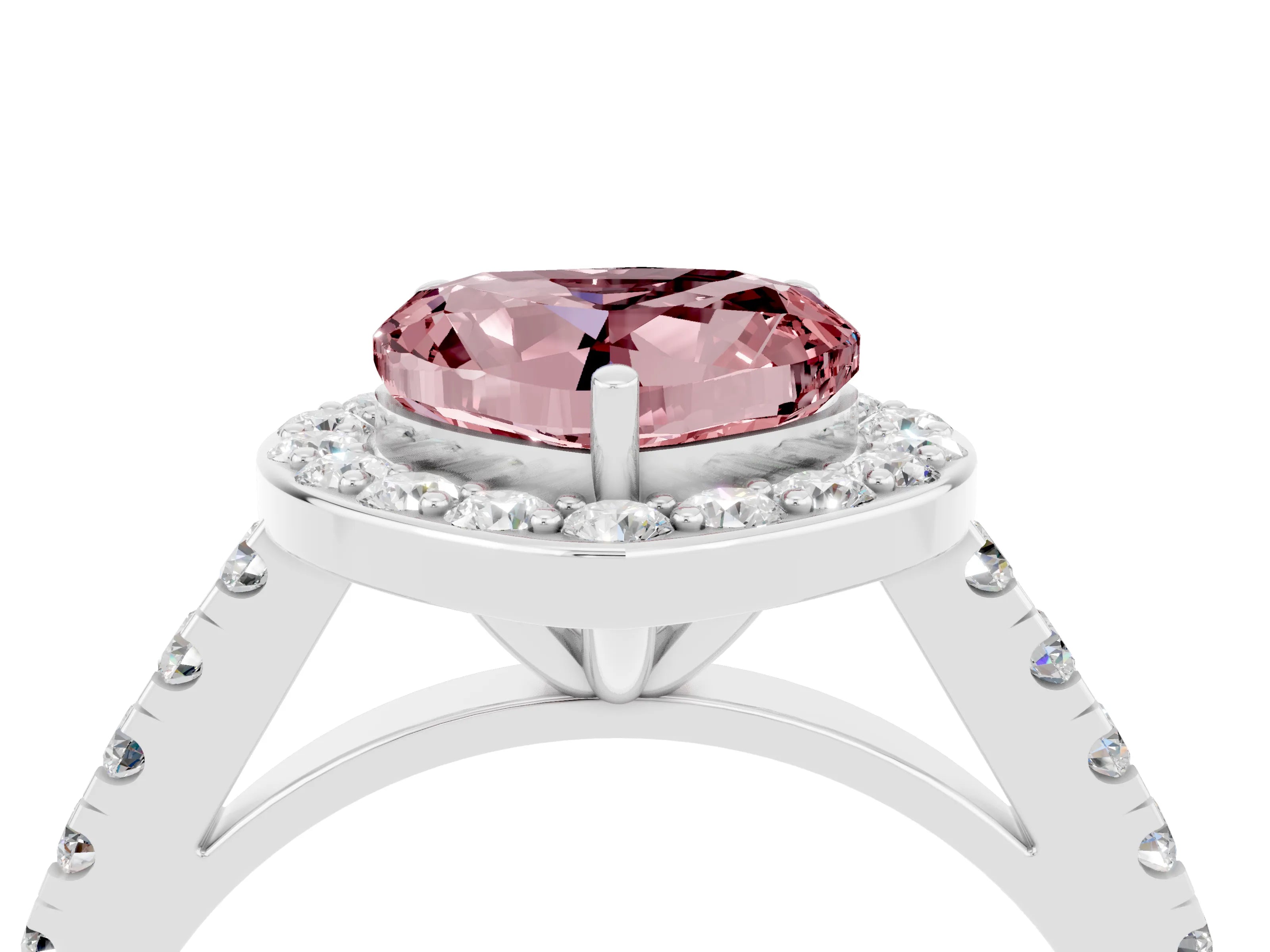 White gold Heart Cut Halo Diamond Ring with Pavé Band and Three-Prong Setting_4