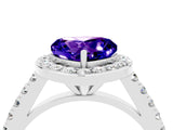 White gold Heart Cut Halo Diamond Ring with Pavé Band and Three-Prong Setting_4