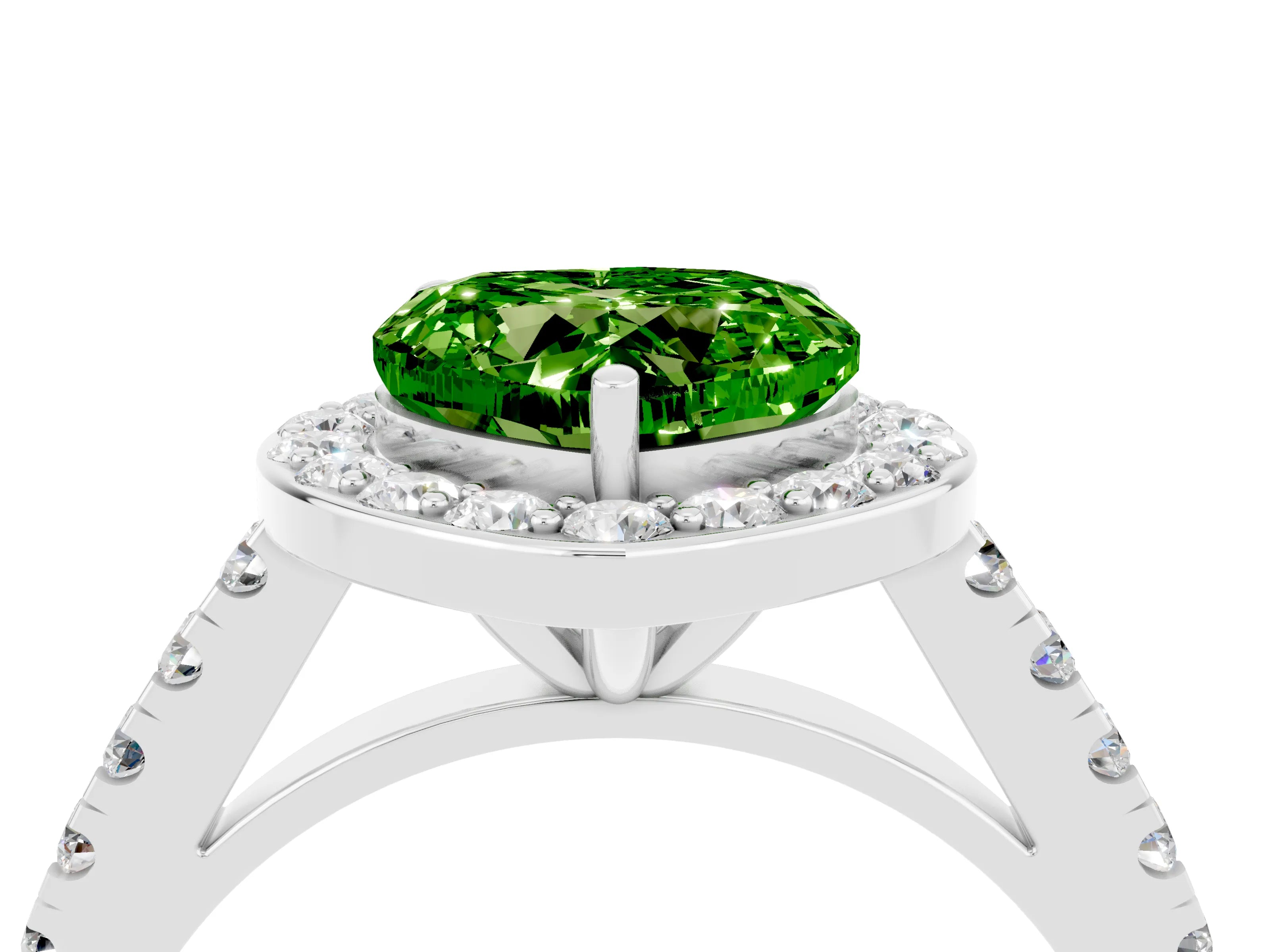 White gold Heart Cut Halo Diamond Ring with Pavé Band and Three-Prong Setting_4
